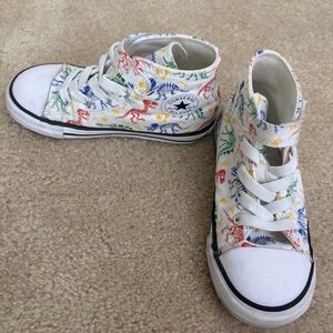 Converse Kids' White Sneakers with Colorful Dinosaur Print